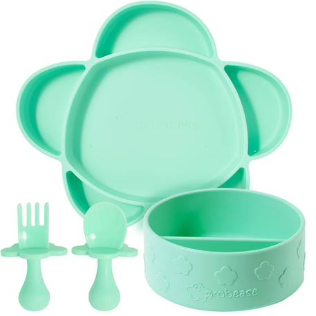Grabease - Coffret Repas En Silicone Ventouse 4 Pièces Vert