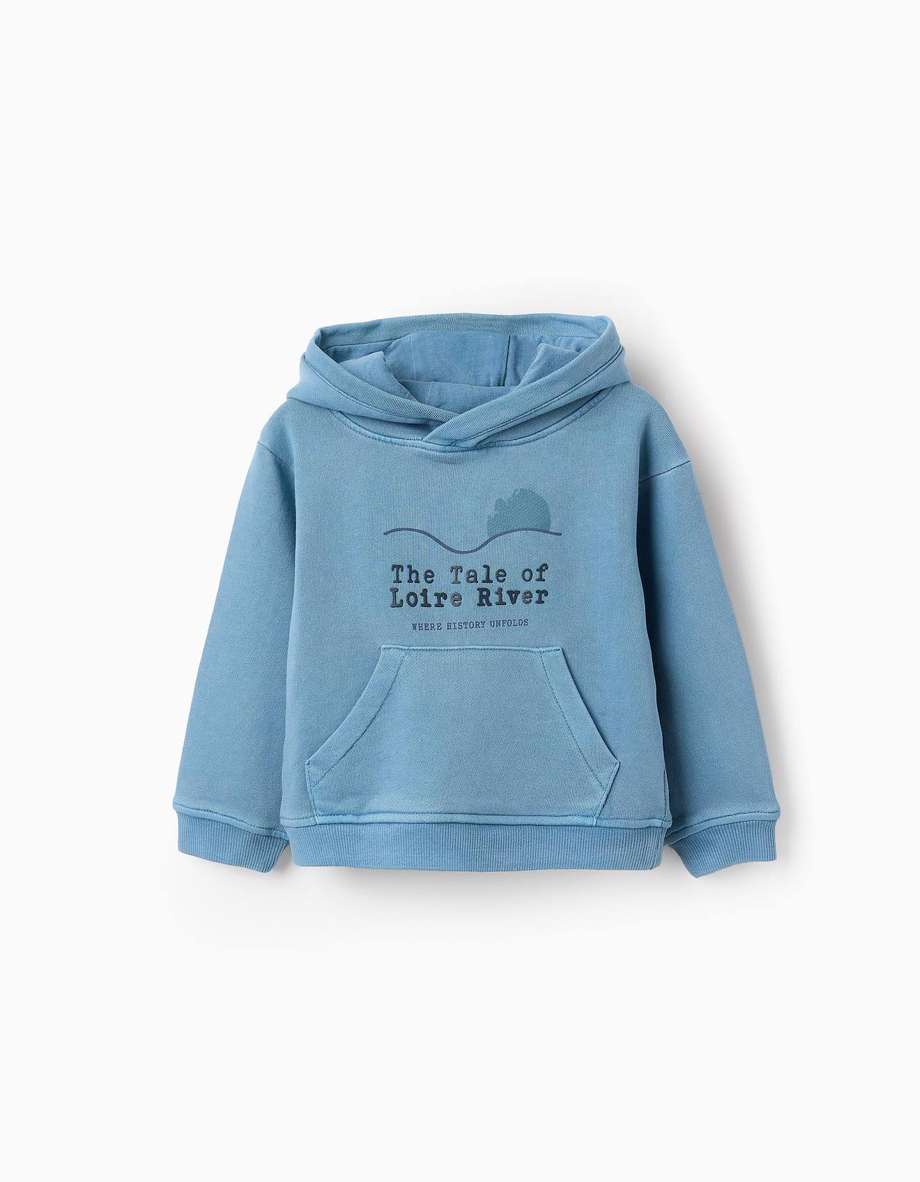 Sweat En Coton Avec Capuche Bleu
