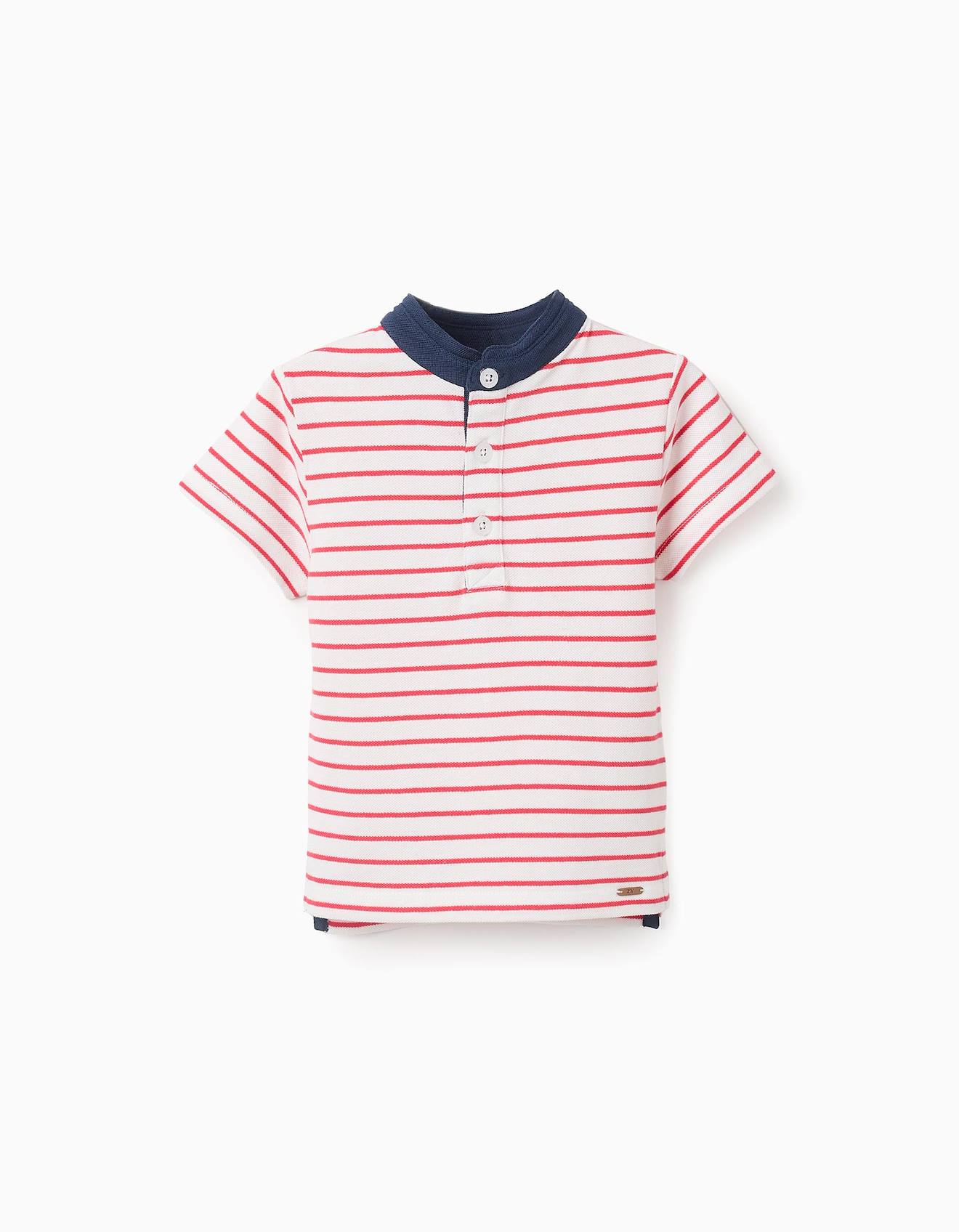 Polo En Piqué De Coton À Rayures Rouge