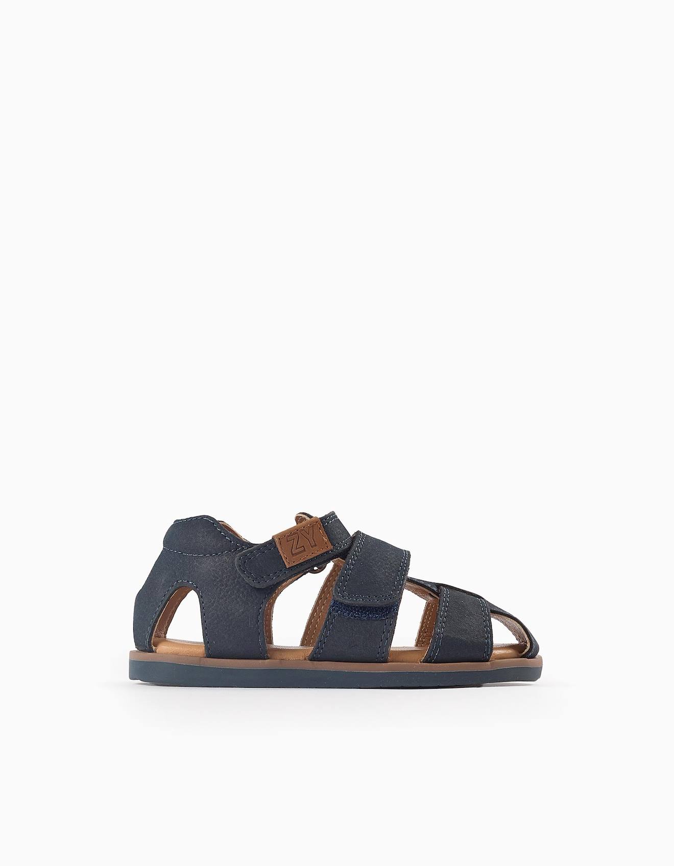 Sandales Flexibles En Cuir Bleu Foncé