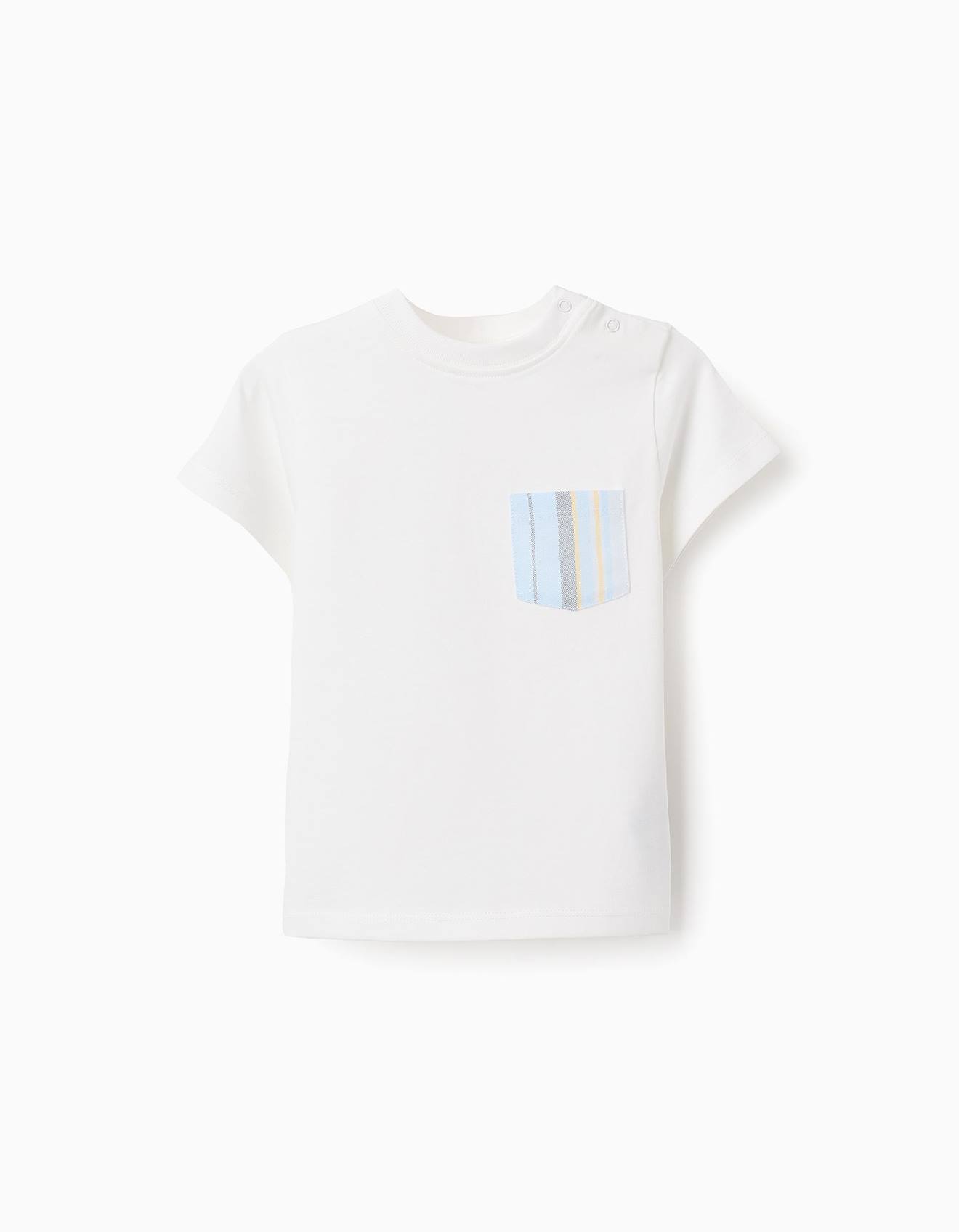 T-shirt De Coton Avec Poche À Rayures Blanc