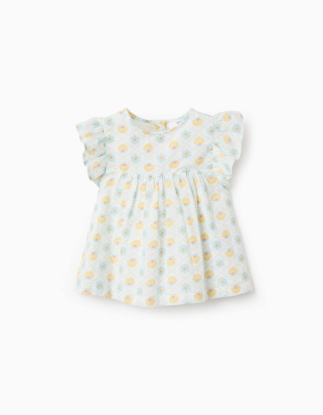 Blouse Avec Motif Floral Vintage Et Volants Blanc
