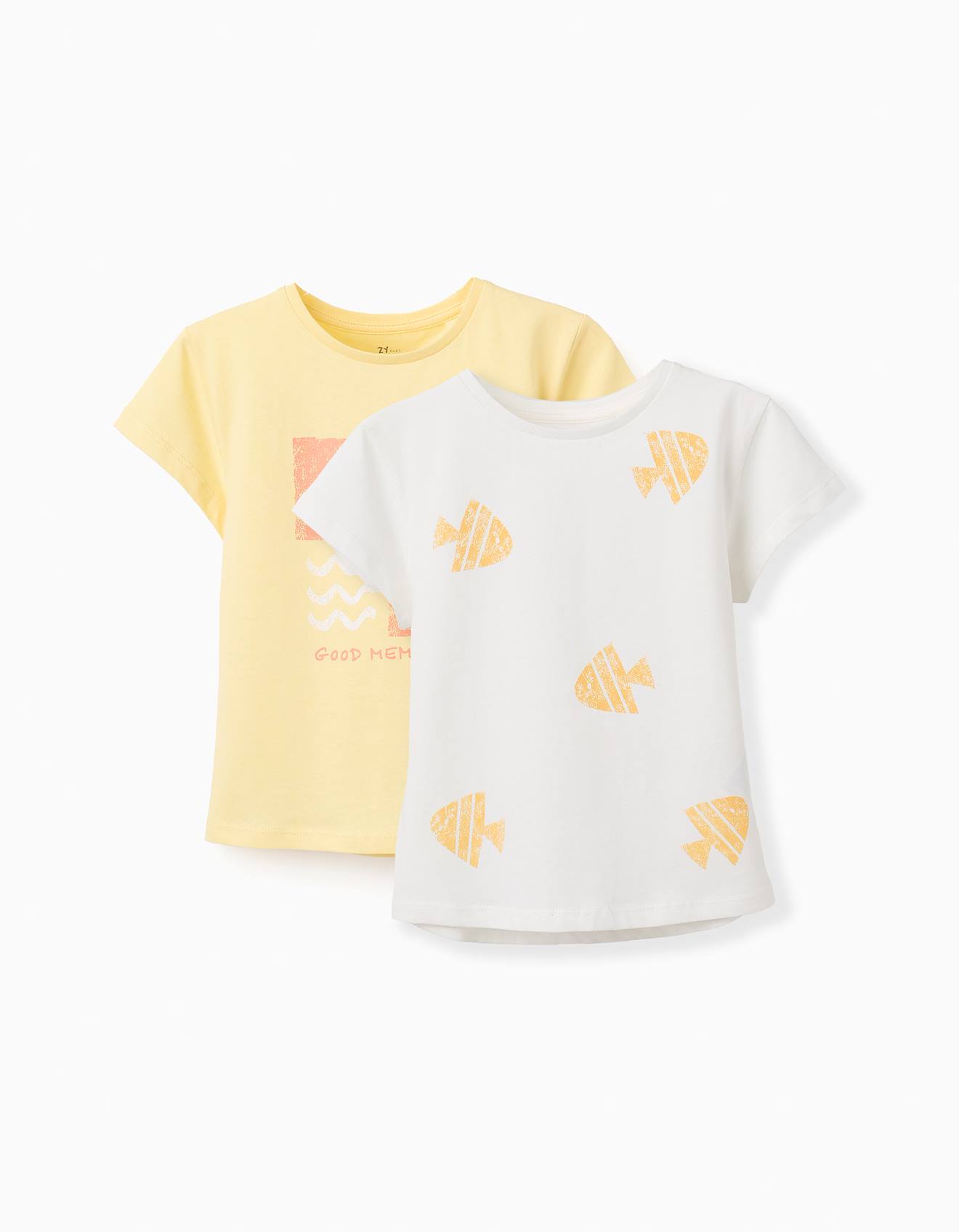 Pack 2 T-shirts En Coton Jaune Clair