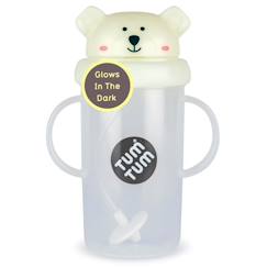 Puériculture-Repas-Vaisselle, coffret repas-Grande tasse anti fuite + paille lestée ours polaire phosphorescent - 300 ml