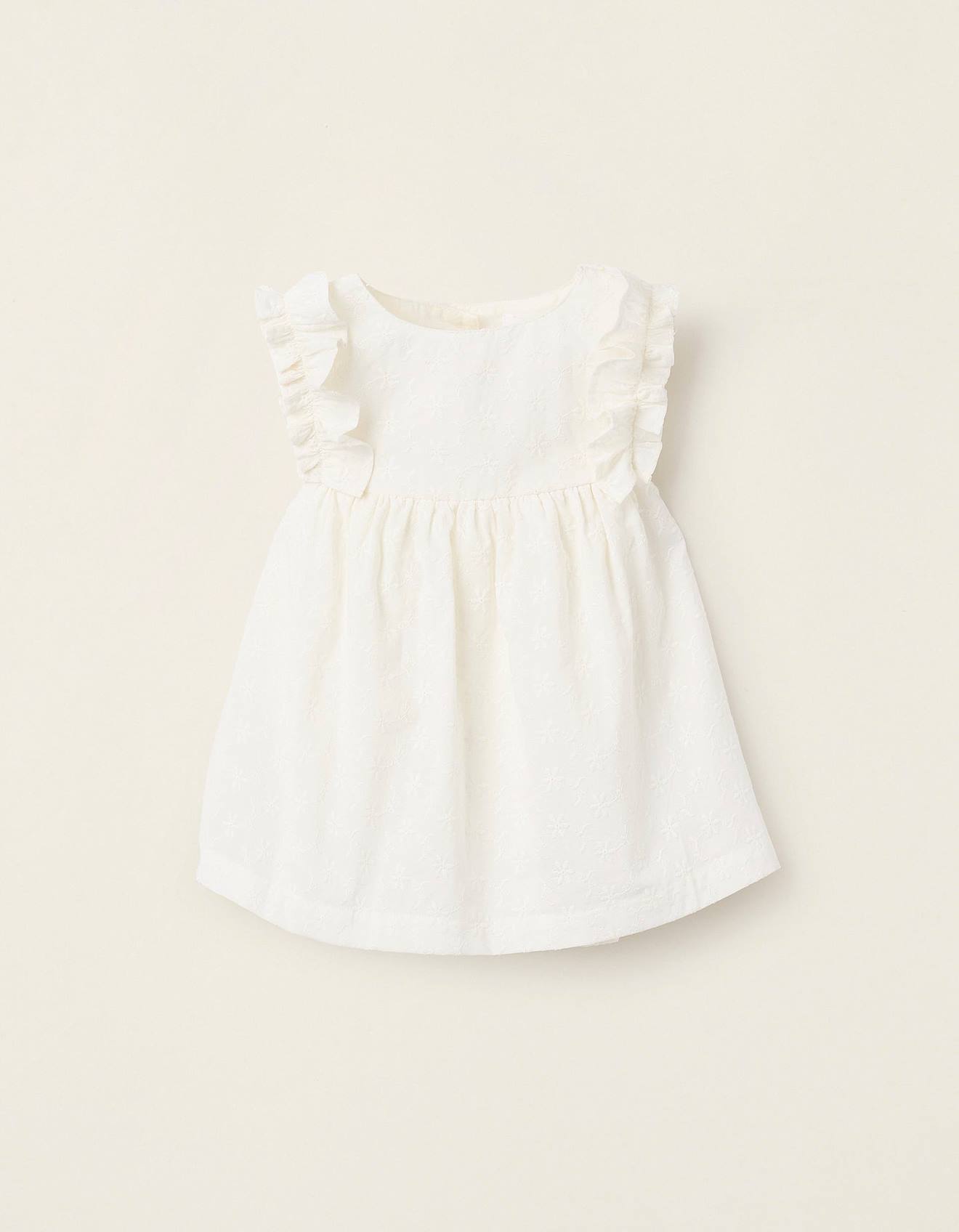 Chemisier Avec Broderie Anglaise Et Volants Beige Clair