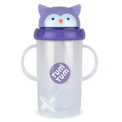 Puériculture-Grande tasse anti fuite + paille lestée chouette -300 ml