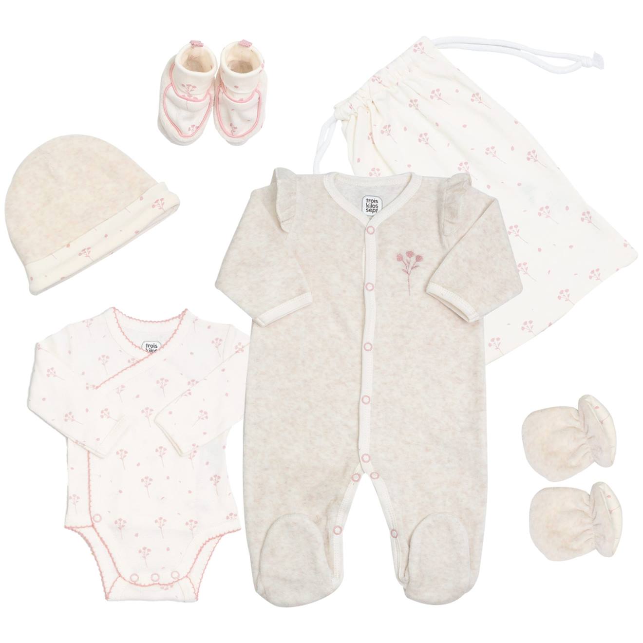 Trois Kilos Sept - Tenue De Naissance Pour Bébé - Fleurs Ecru