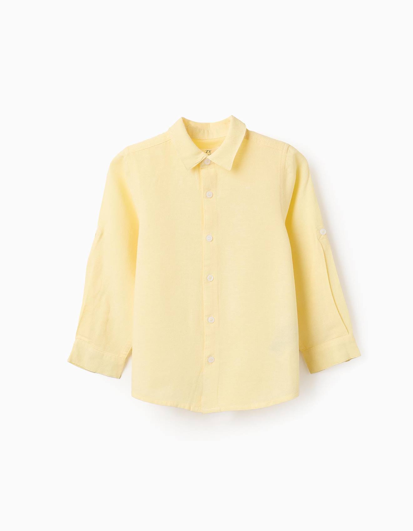 Chemise À Manches Retroussables Jaune Clair
