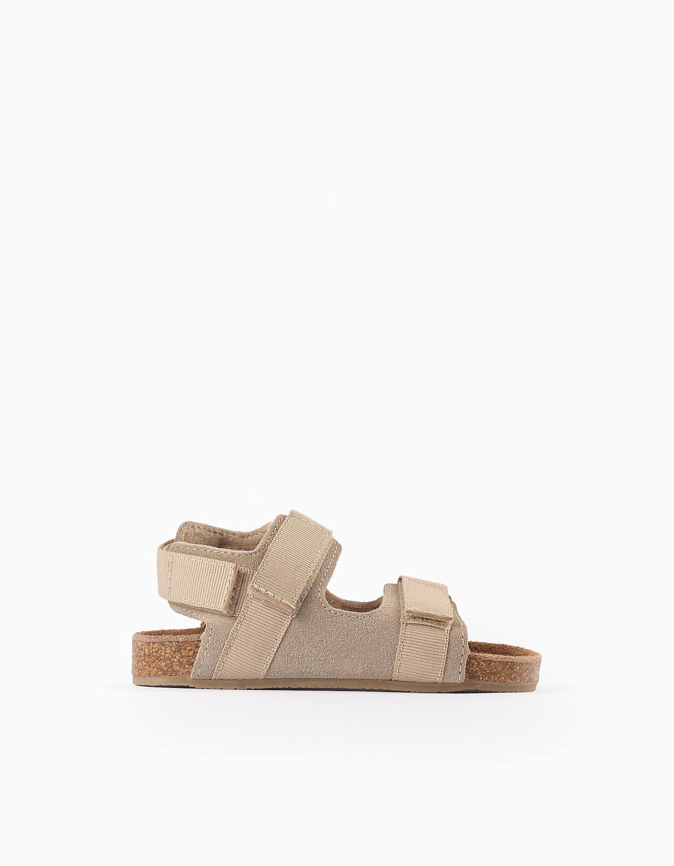 Sandales En Cuir Avec Semelle En Liège Beige Clair