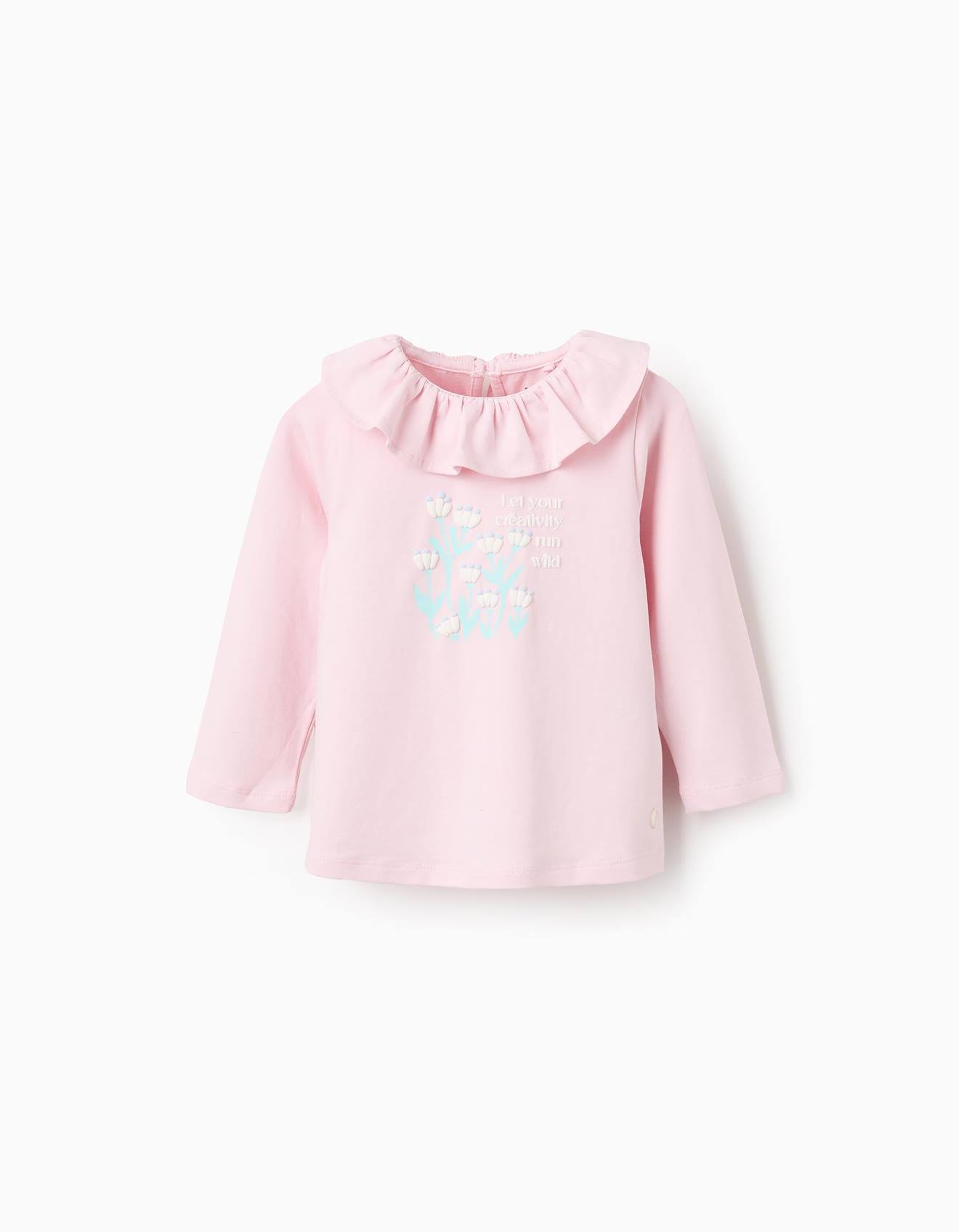 T-shirt À Manches Longues Avec Volants Rose Clair