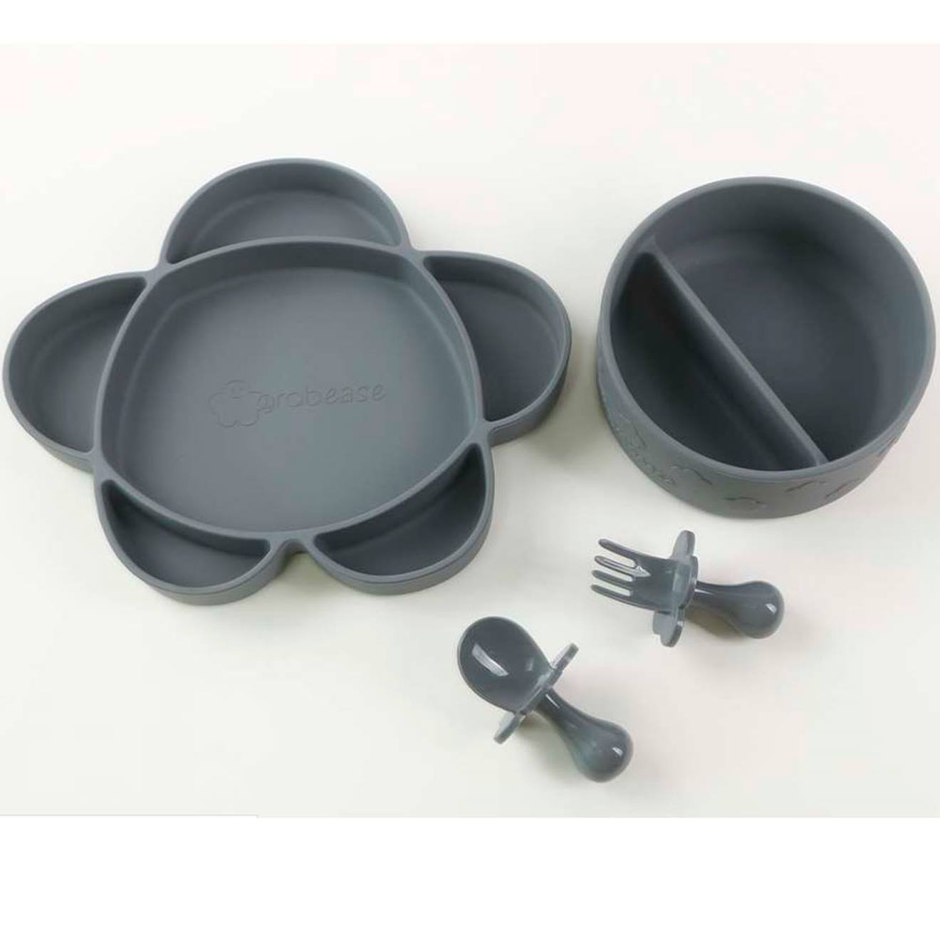 Coffret Repas En Silicone Ventouse 4 Pièces Gris (Grabease) - Image 1