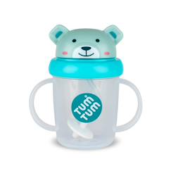 Puériculture-Tasse anti fuite + paille lestée ourson bleu - v3