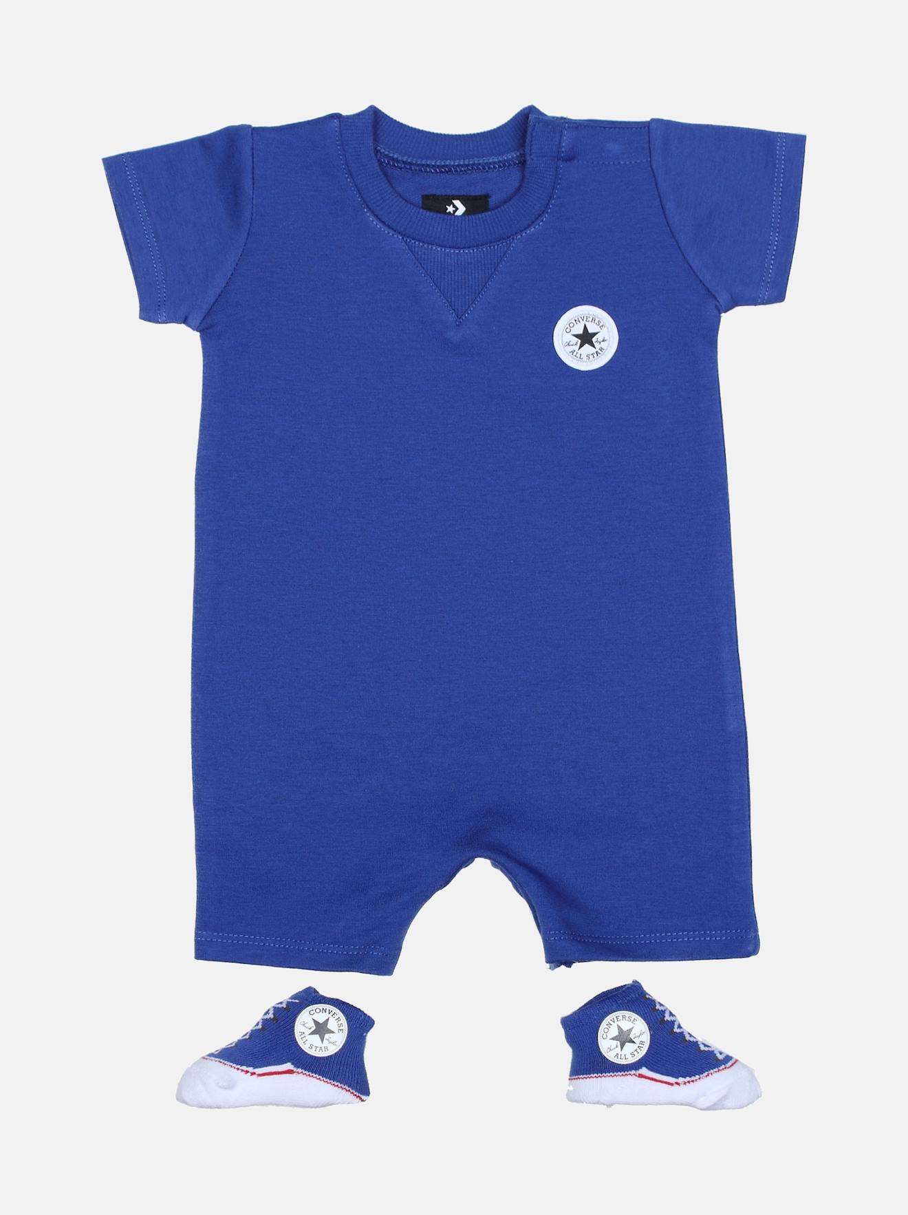 Ensemble Bébé 2 Pièces Avec Body Manches Courtes Et Chaussettes Assorties Bleu