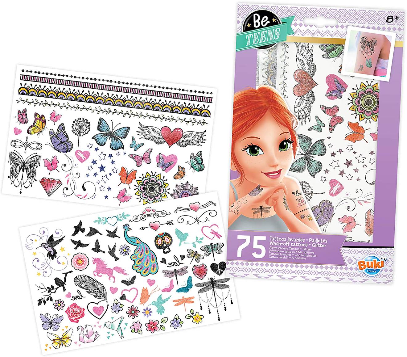 75 Tattoos Lavables Paillettes Rose