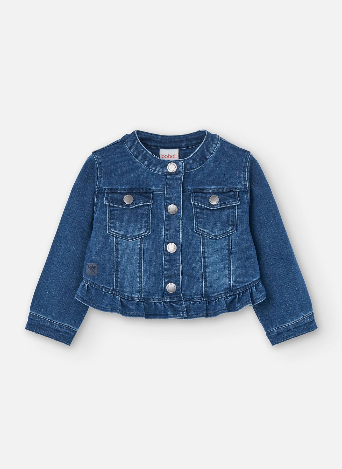 Veste En Jean Avec Volant Et Col Rond Bleu