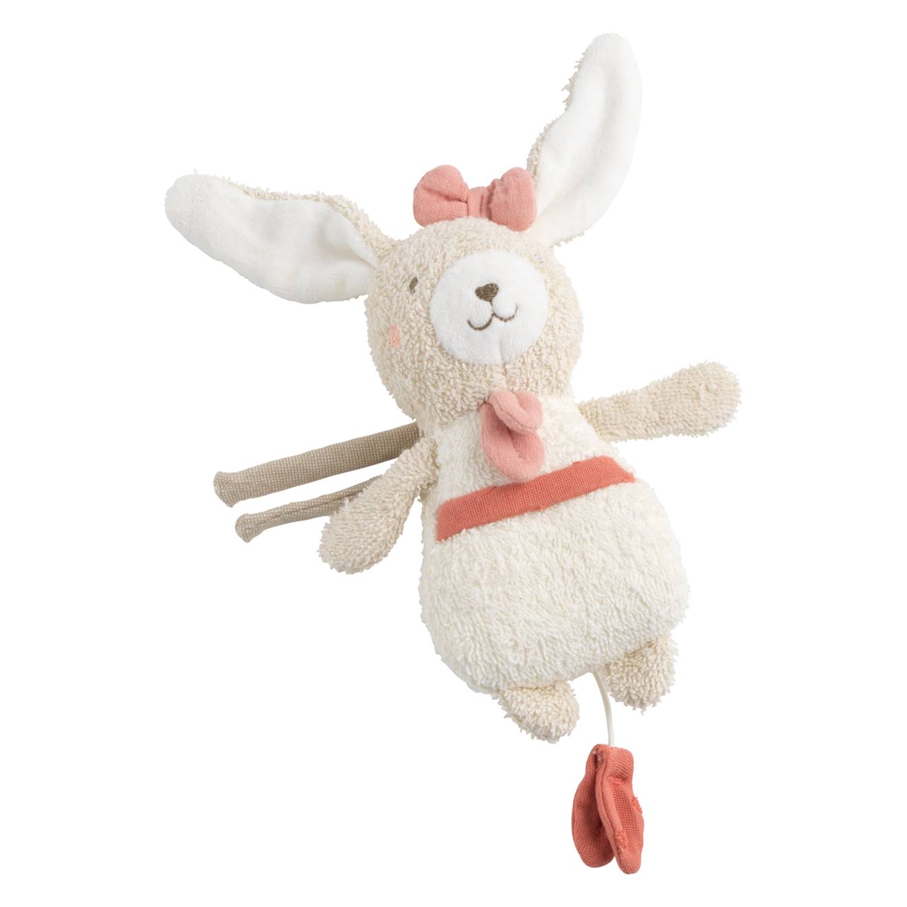Peluche Mini Musical En Bouclette Coton Bio Beige/rose