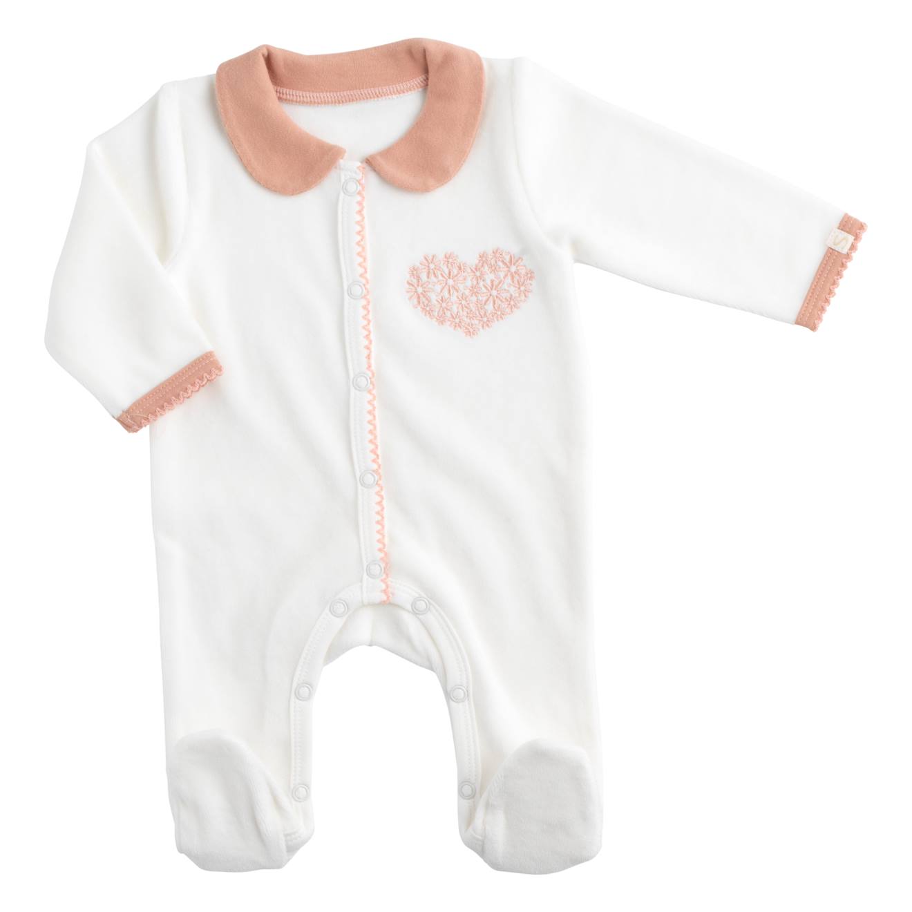 Pyjama Bébé Avec Col En Velours Blanc/rose