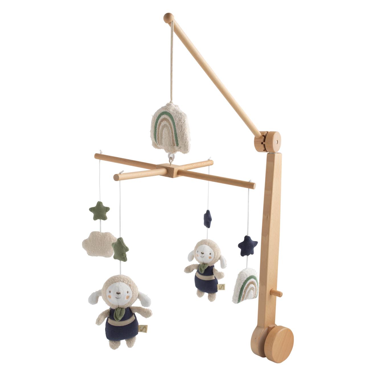 Mobile Musical En Bois Avec Jouets En Coton - Petit Soleil Bleu