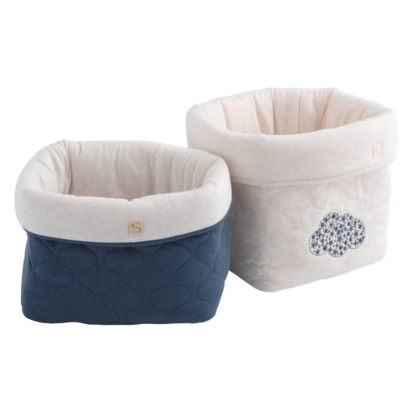 Lot De 2 Panières De Rangement En Coton Matelassé Blanc/bleu