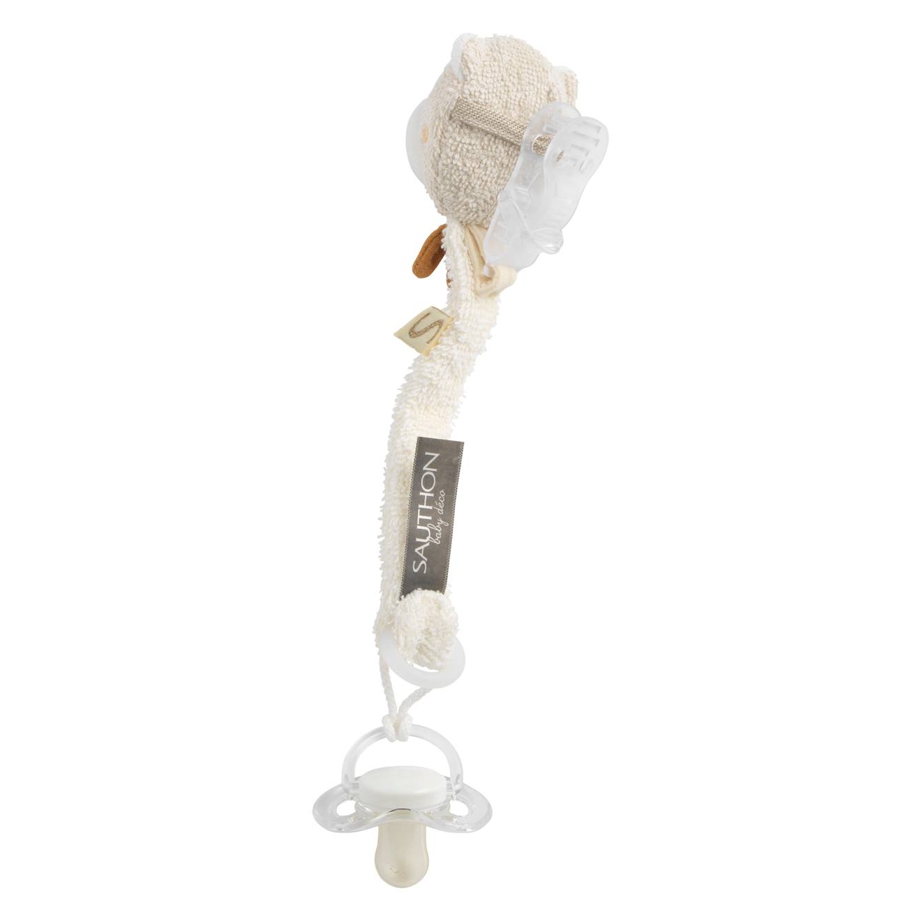 Attache -tétine En Coton Bio Et Bouclette - Petit Soleil Beige (Sauthon) - Image 1
