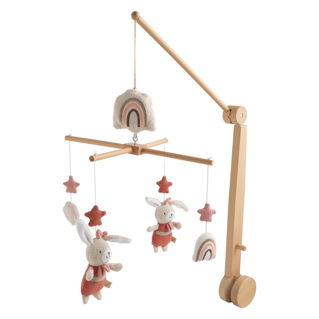 Mobile Musical En Bois Avec Jouets En Coton Rose