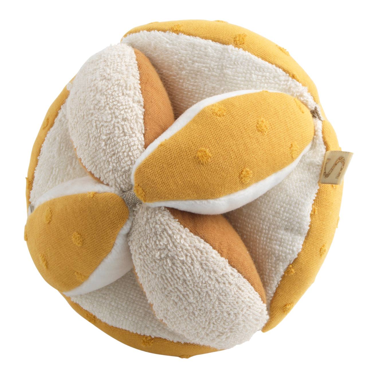 Balle Sensorielle En Coton Bio Et Bouclette - Petit Coeur Jaune