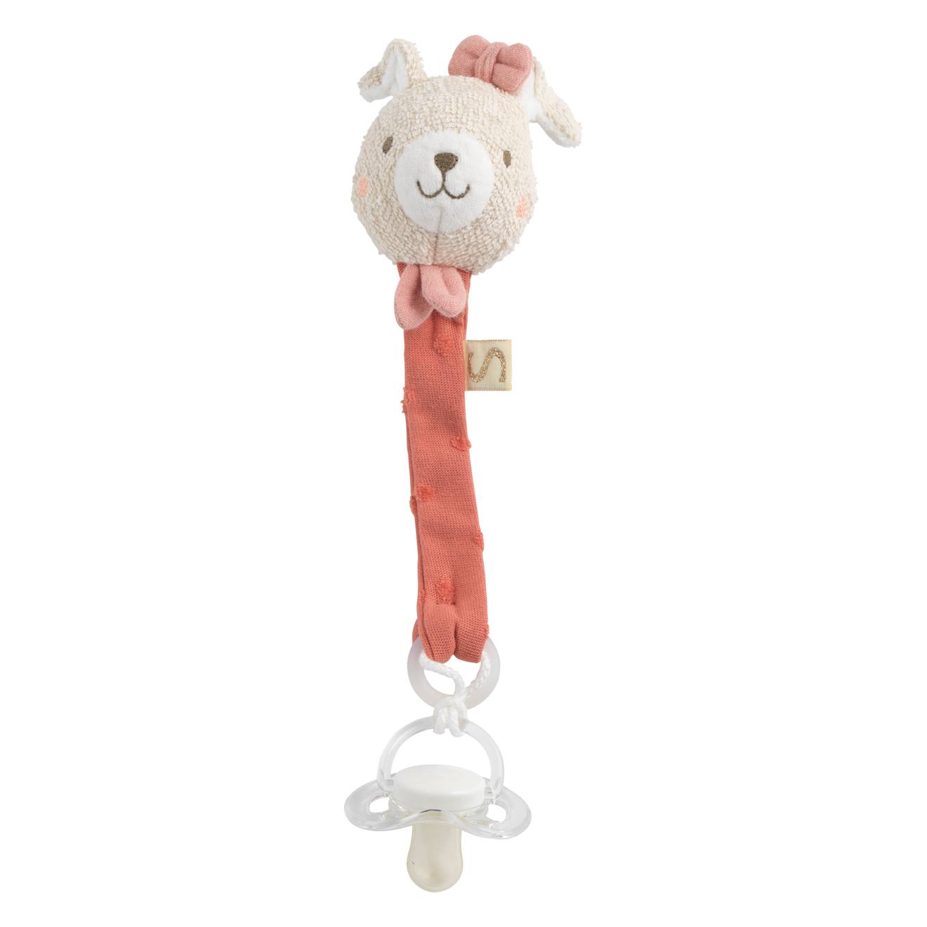 Attache -tétine En Coton Bio Et Bouclette Rose