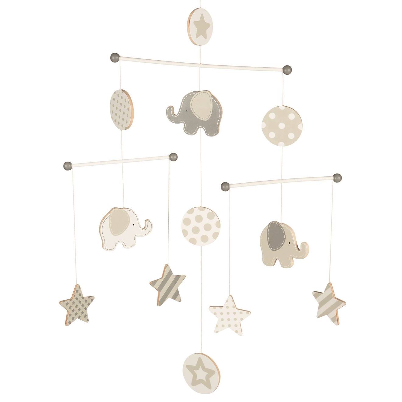Mobile Éléphants Et Étoiles Gris