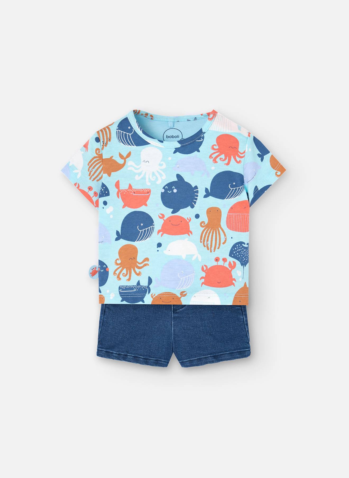 Ensemble T-shirt Imprimé Et Pantalon Court Bleu