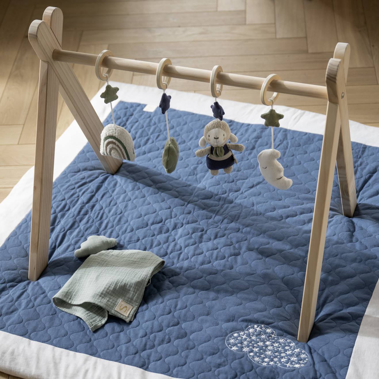 Arche D'éveil Bois Avec 4 Jouets - Orsino Beige/bleu
