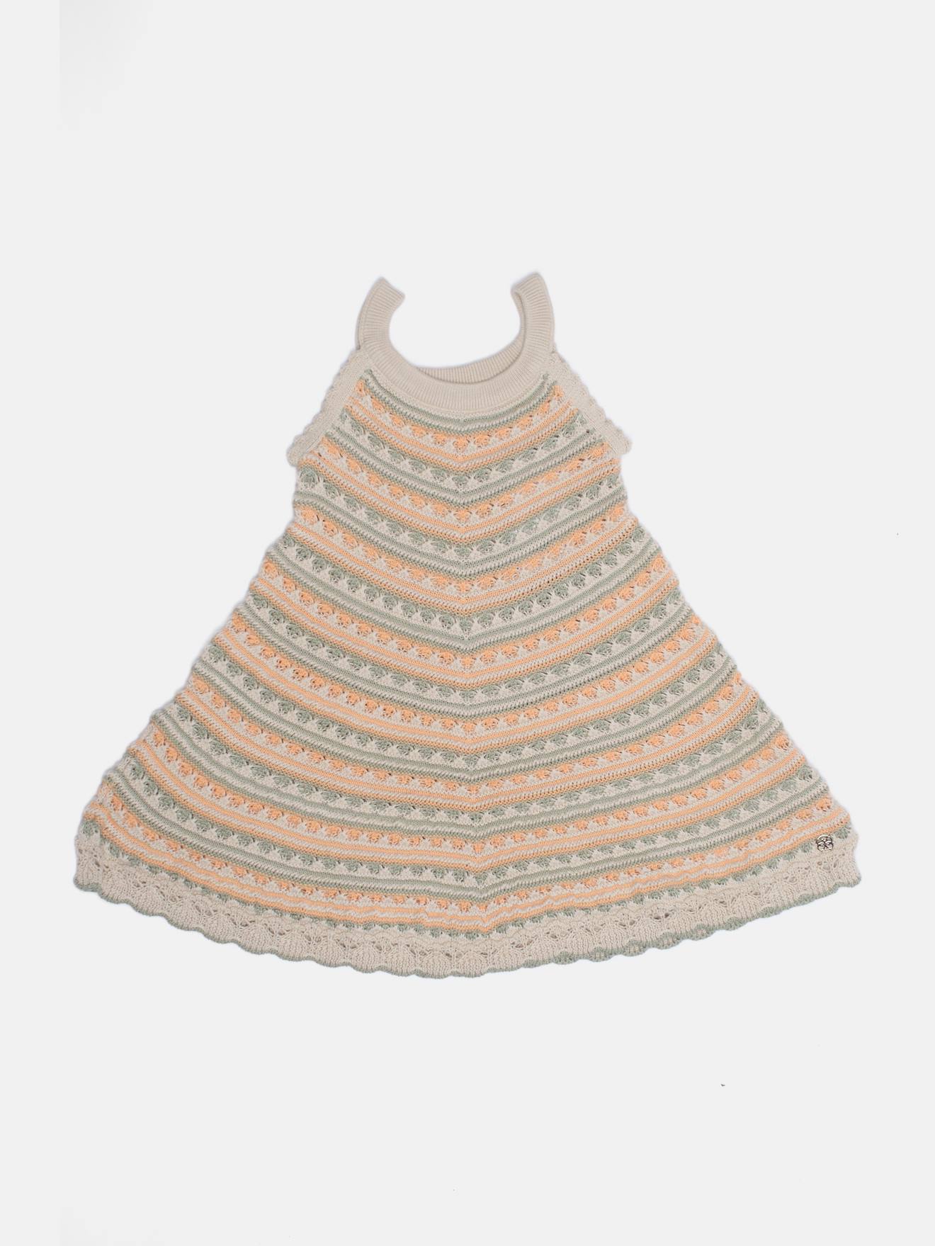 Robe En Crochet Beige / Vert / Orange