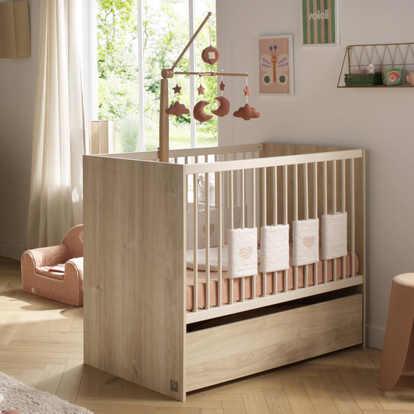Lit Bébé À Barreaux Avec Têtes En Panneaux - Paloma Marron/beige