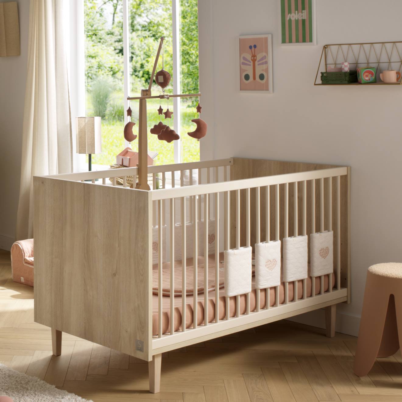 Lit Bébé Évolutif Sur Pieds Bois - Paloma Marron/beige