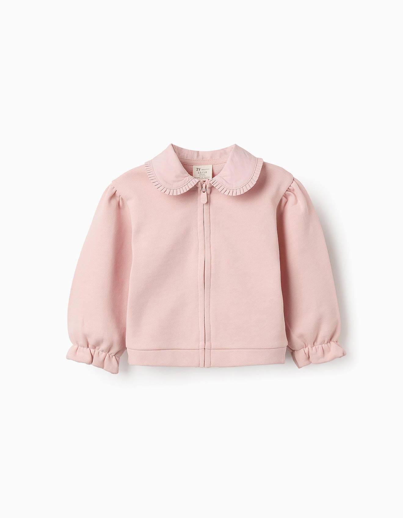 Veste En Coton Avec Col Claudine Plissé Rose Clair