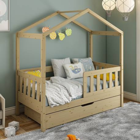 Alfred & Compagnie - Petit Lit Cabane Évolutif Avec Tiroirs Pin Massif Charlie Bois