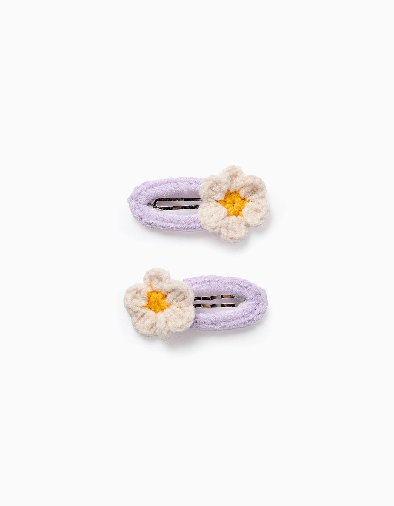 Pack 2 Pinces À Cheveux Avec Fleurs Au Crochet Mauve Clair