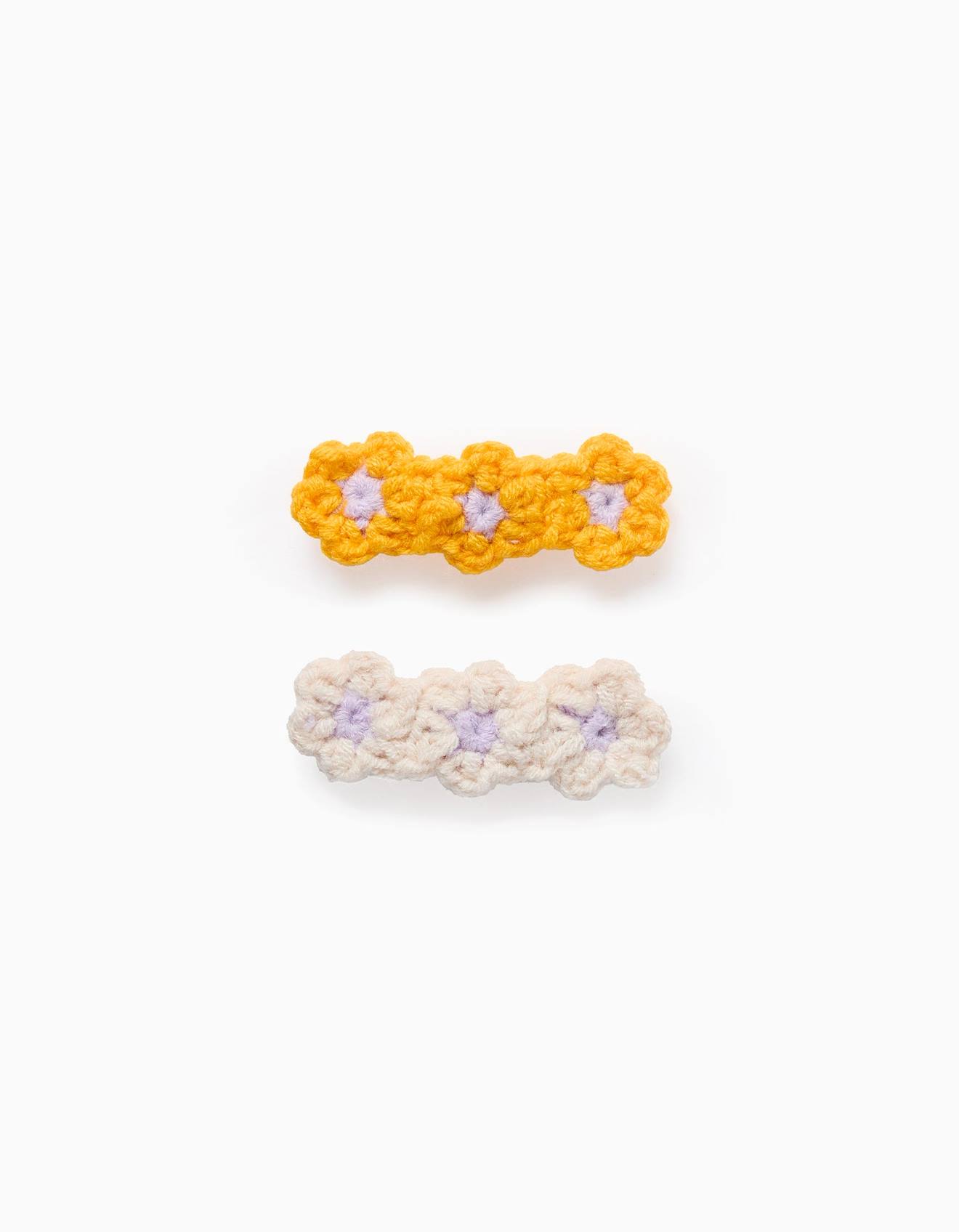 Pack 2 Barrettes À Cheveux Avec Fleurs En Crochet Mauve Clair