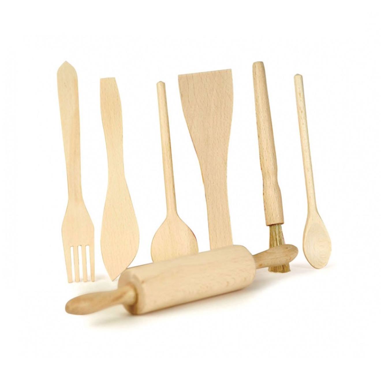 7 Ustensiles De Cuisine En Bois Beige