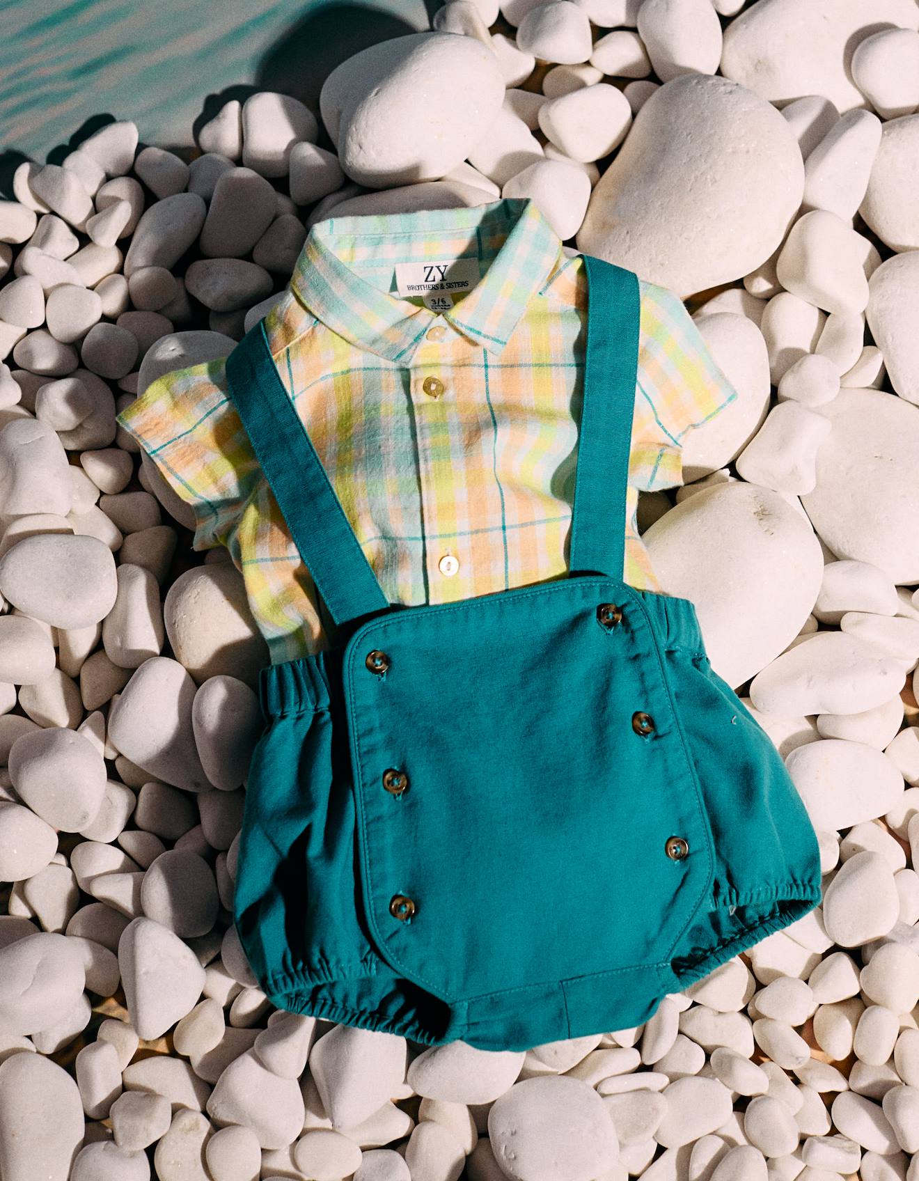 Body-chemise À Carreaux + Combi-short Brothers & Sisters Bleu