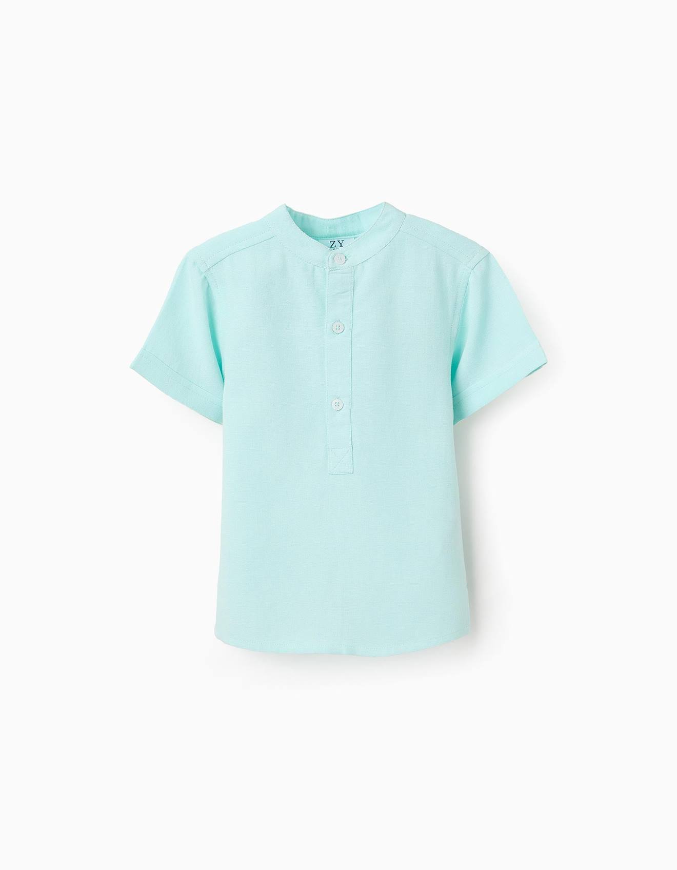 Chemise À Manches Courtes Avec Col Mao Bleu Clair