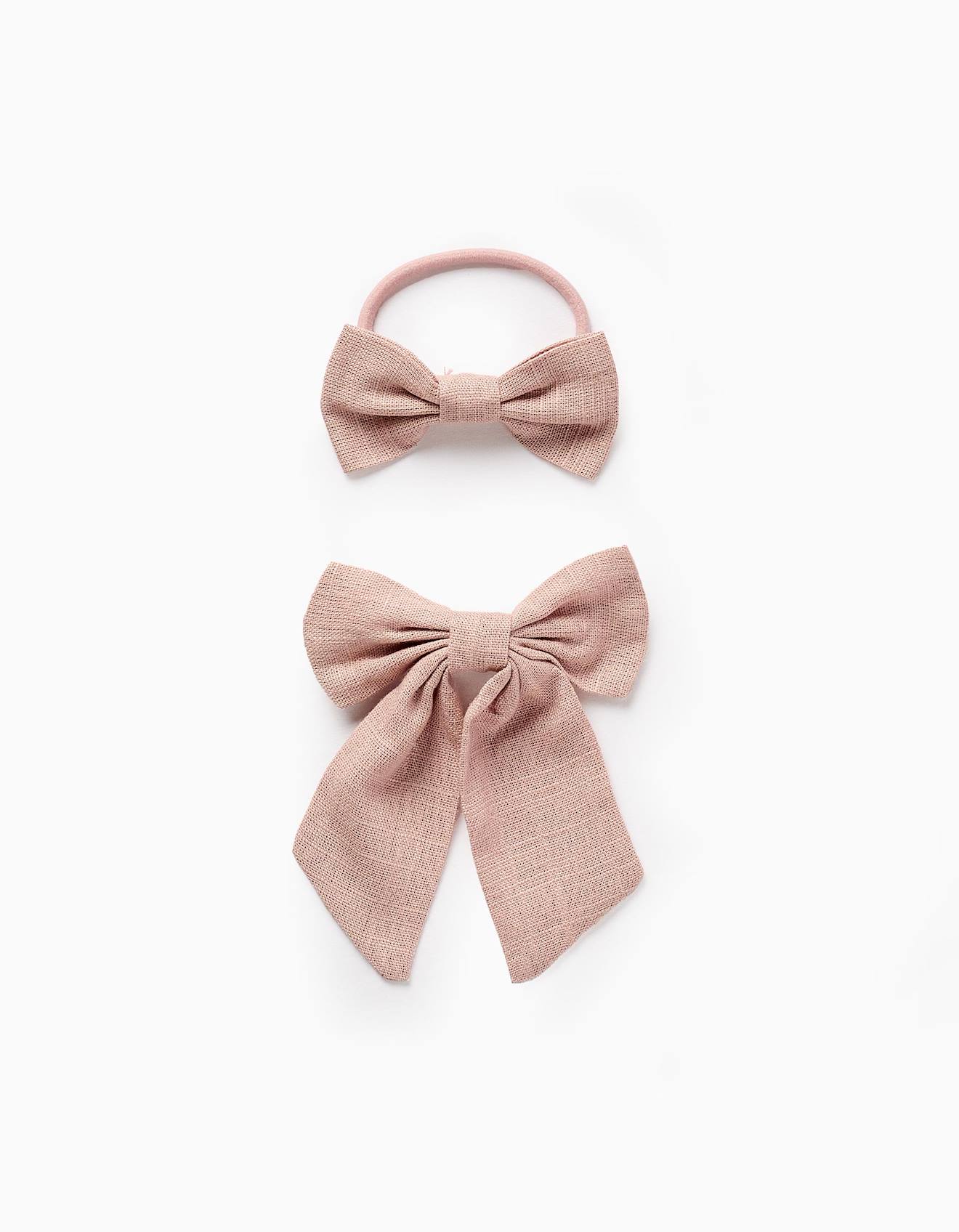 Pack Barrette À Cheveux + Élastique À Cheveux Avec Nœuds Rose