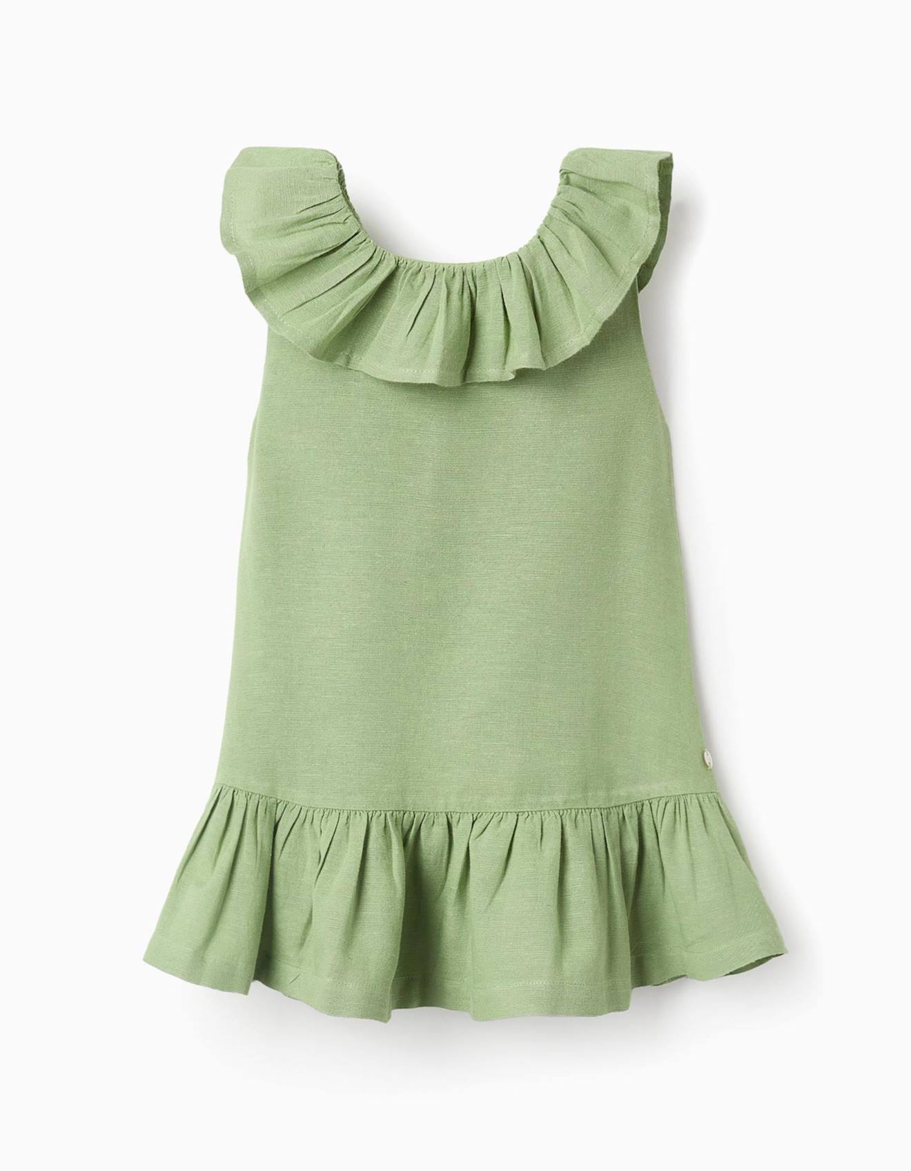 Robe Avec Volants En Viscose, Coton Et Lin Vert Clair