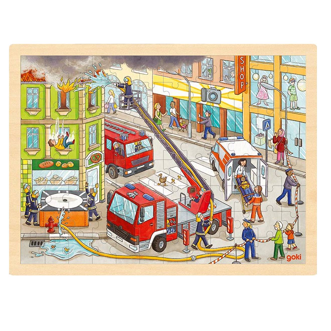 Puzzle L'intervention Des Pompiers Beige