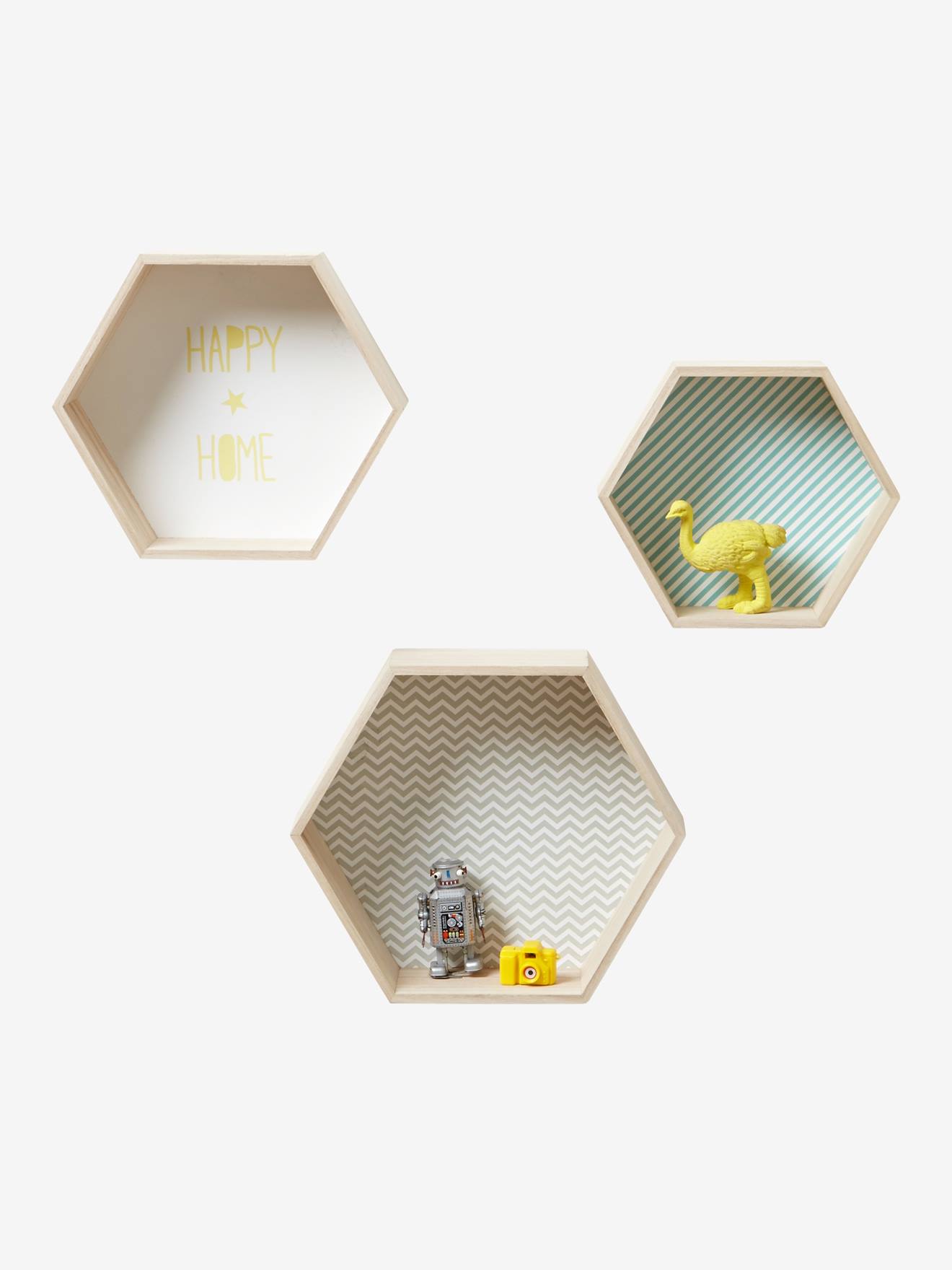 Lot de 3 étagères hexagones enfant bois/multicolore