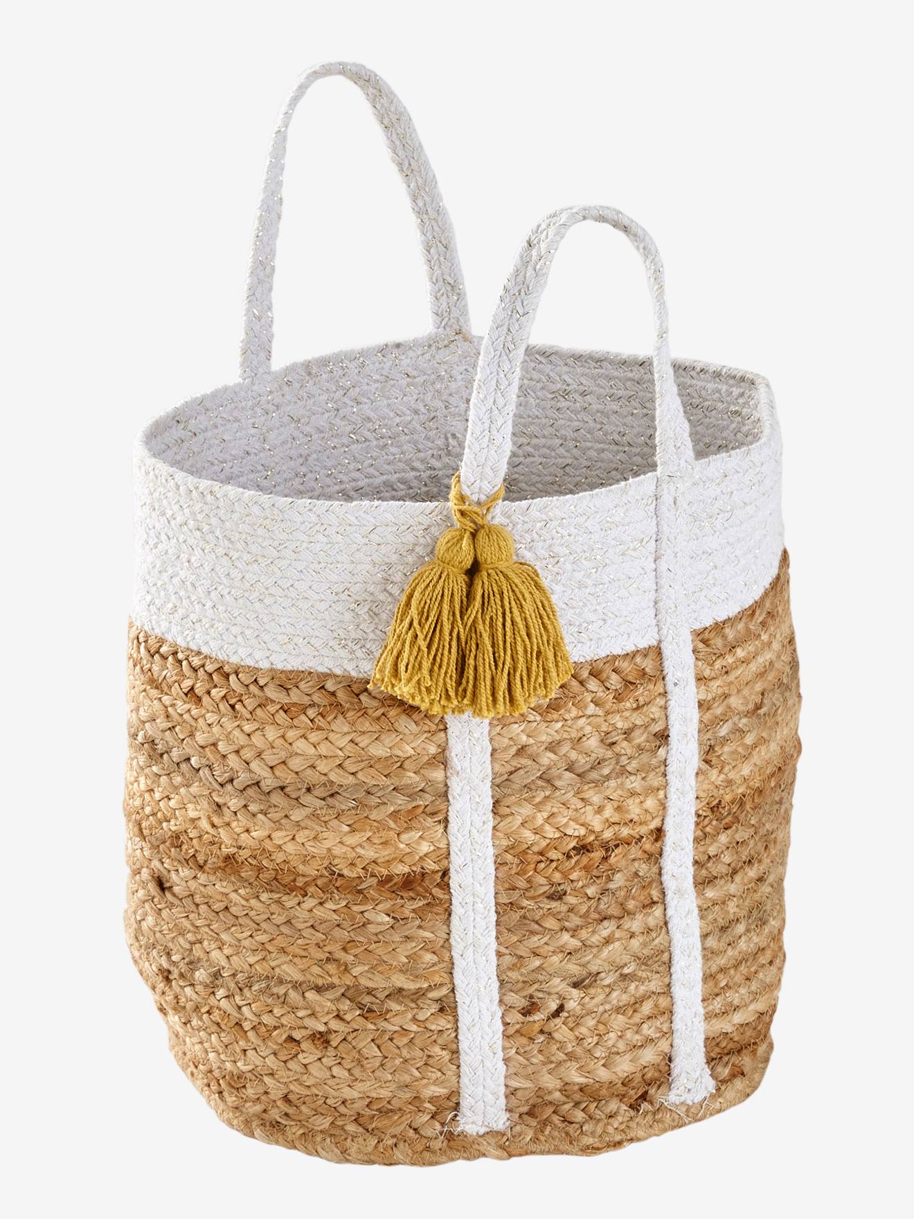 Panier de rangement en jute bicolore blanc