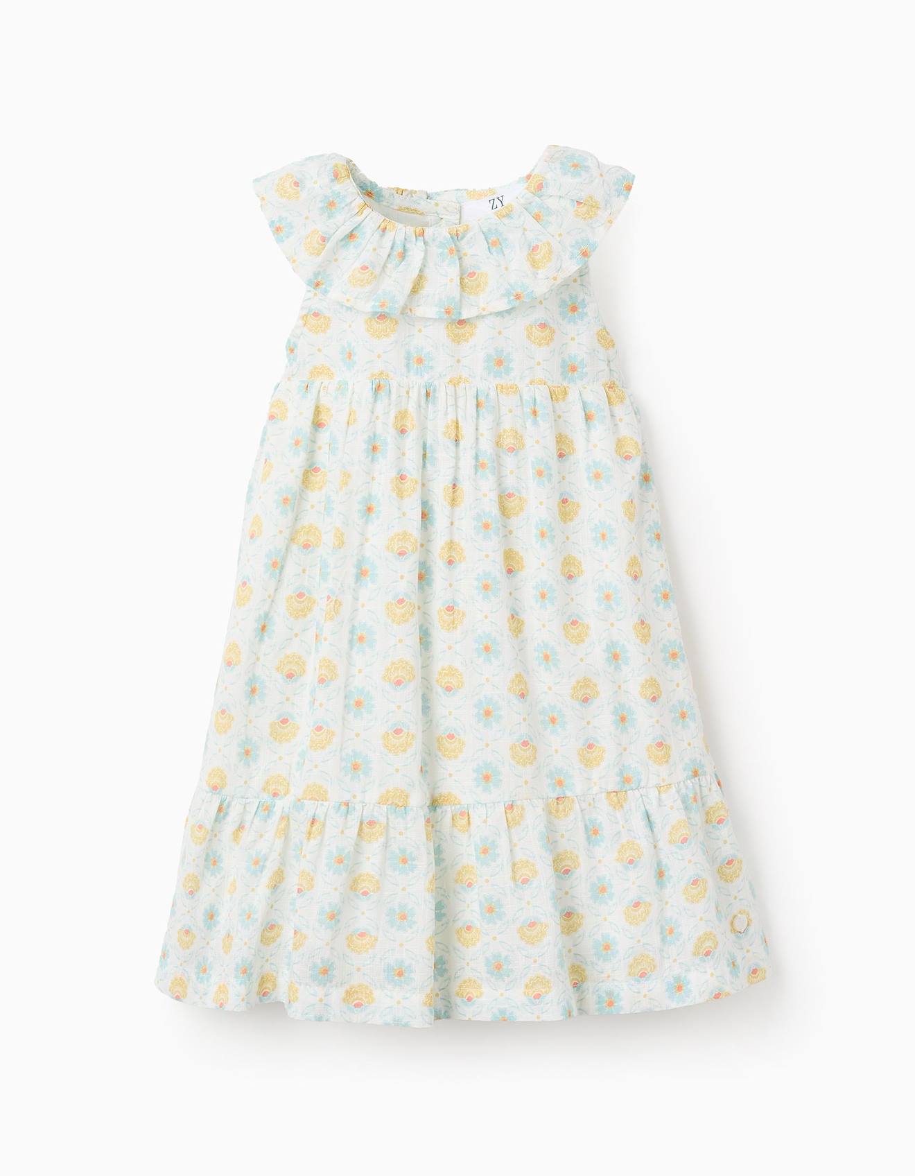 Robe Florale Avec Volants Blanc