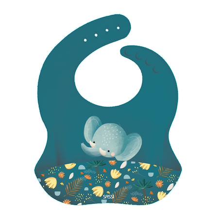 Sassi - Bavoir En Silicone Chewy L'éléphant Bleu