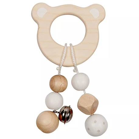 Goki - Hochet En Bois Tête D'ours Beige