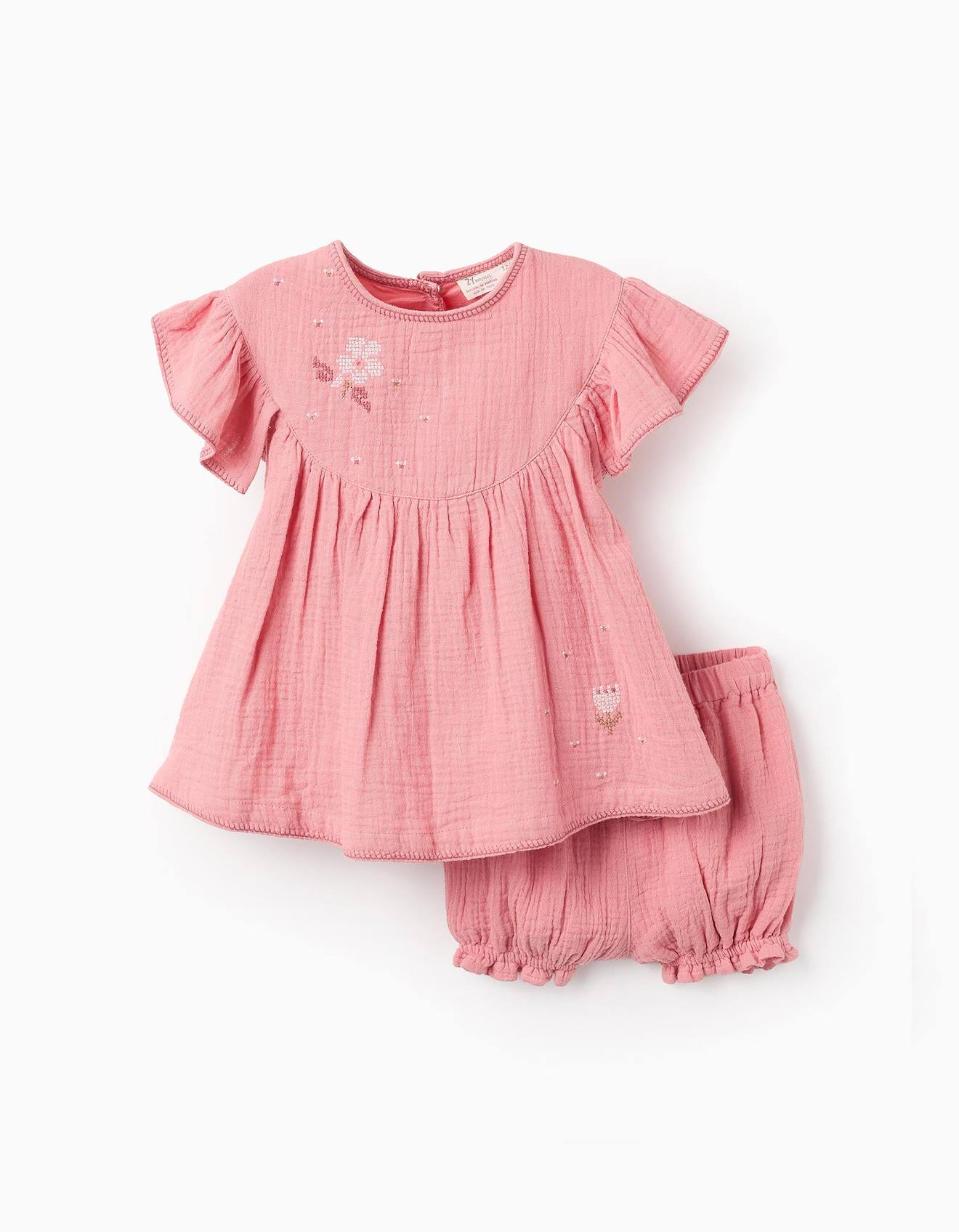 Robe + Bloomer Avec Point De Croix Rose Clair