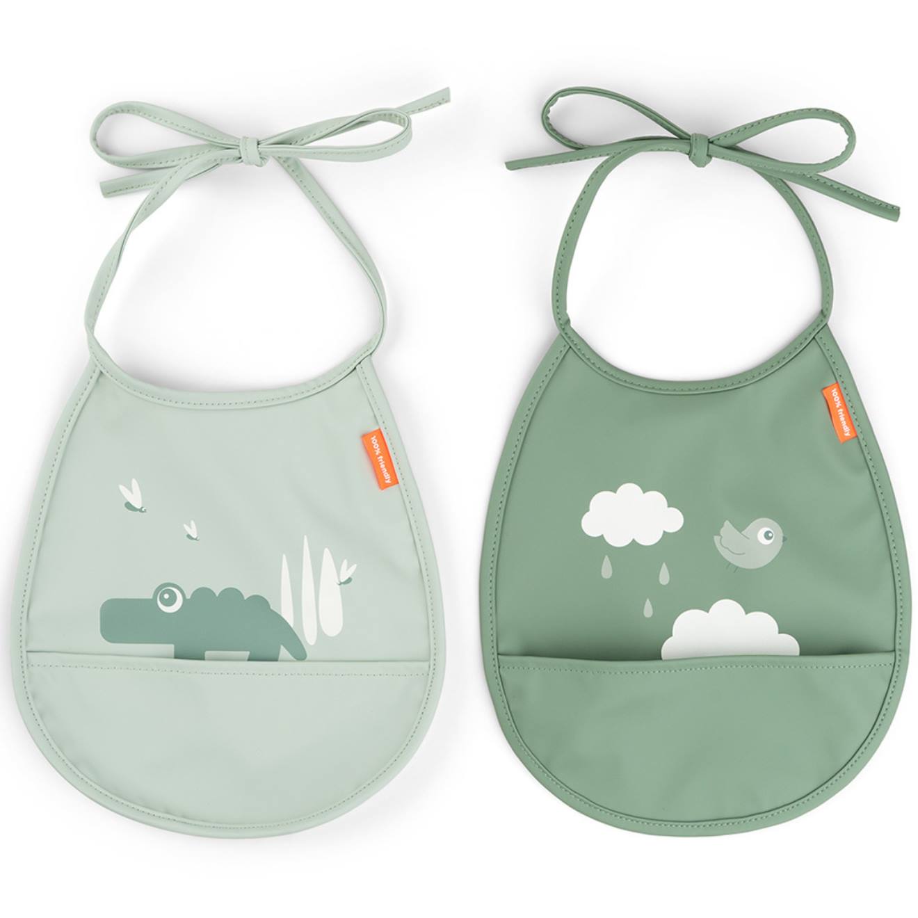 Lot De 2 Petits Bavoirs Vert, Blanc